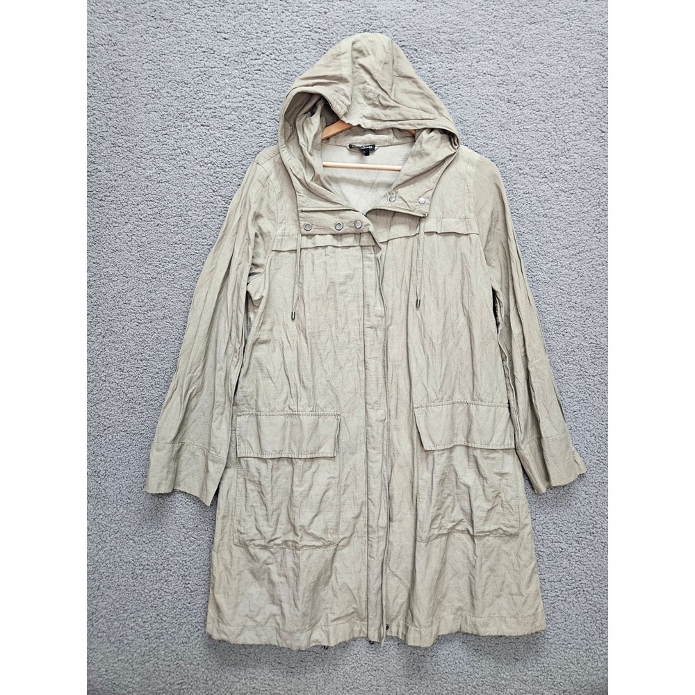 Eileen Fisher Hooded Anorak Jacket Medium Beige Lagenlook Utility Coat